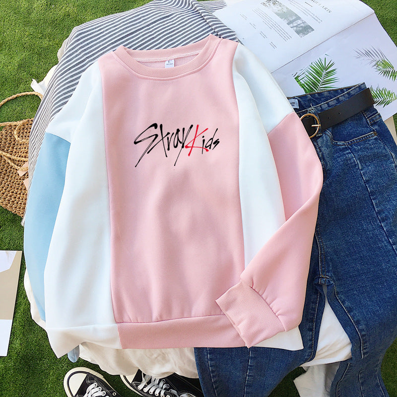 European and American style women's clothing hot sale Stray Kids loose and thin color matching sweater