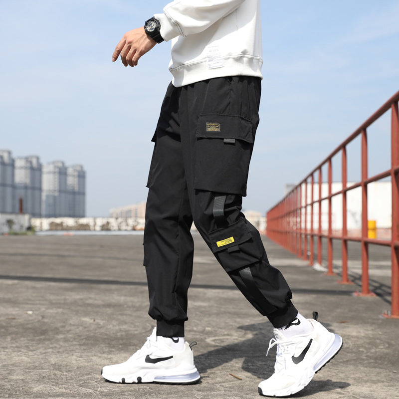 Tide brand loose beam feet Korean version of the trend of hip-hop sports straight casual long pants