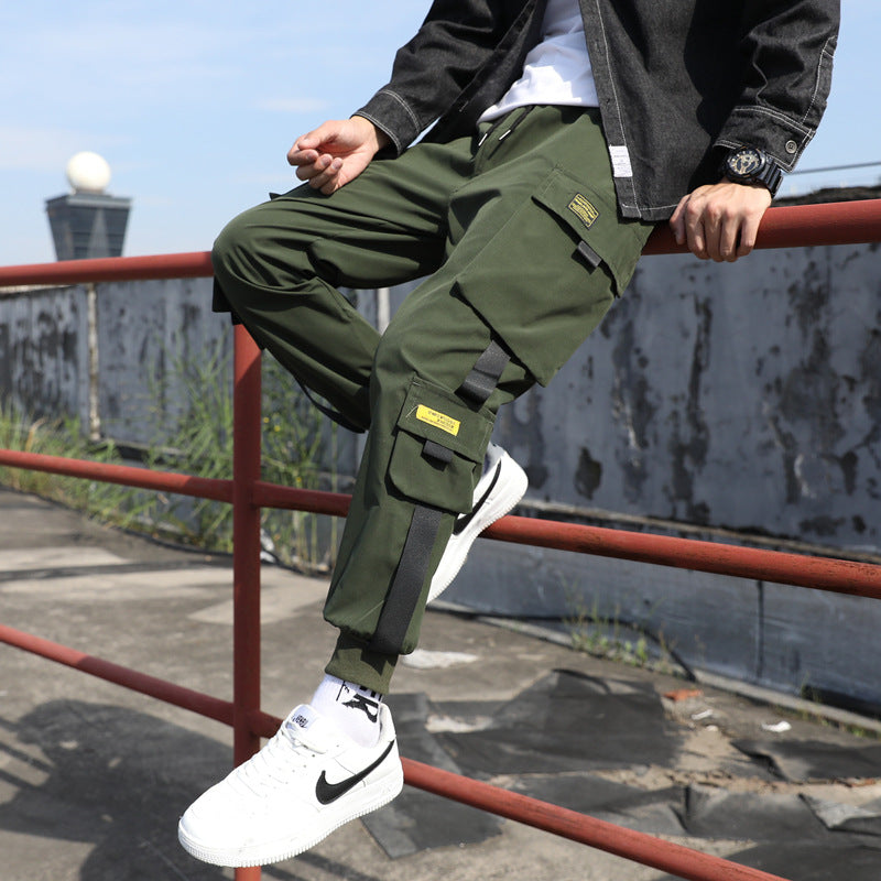 Tide brand loose beam feet Korean version of the trend of hip-hop sports straight casual long pants