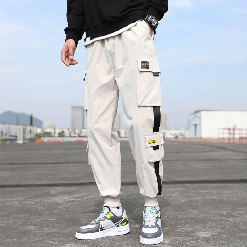 Tide brand loose beam feet Korean version of the trend of hip-hop sports straight casual long pants