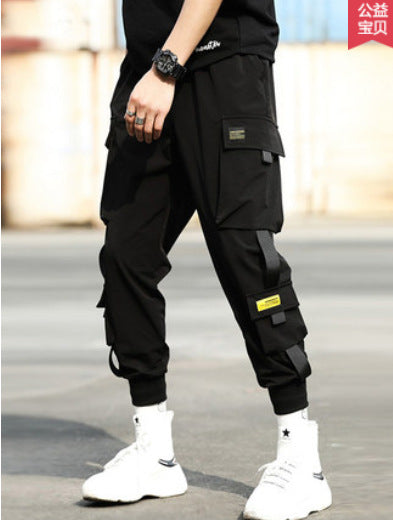 Tide brand loose beam feet Korean version of the trend of hip-hop sports straight casual long pants