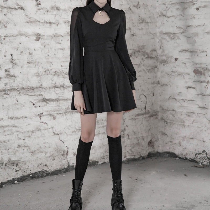 European and American little black dress autumn and winter new moon accessories dress