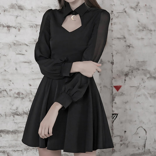 European and American little black dress autumn and winter new moon accessories dress