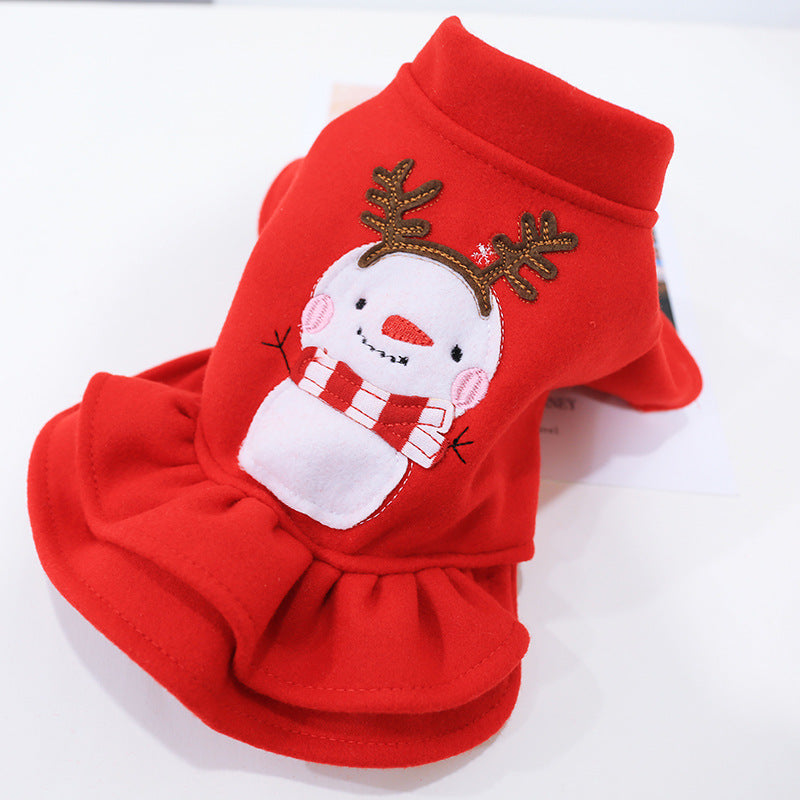 Christmas dog clothes cute princess dress autumn and winter holiday pet cat costume Hiromi Bichon winter skirt