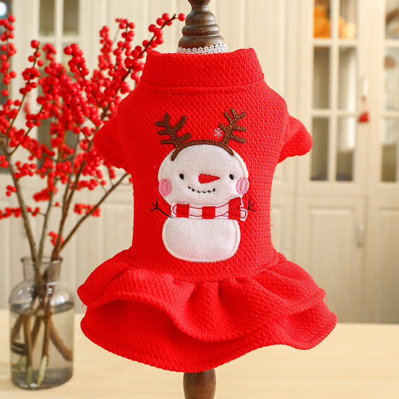 Christmas dog clothes cute princess dress autumn and winter holiday pet cat costume Hiromi Bichon winter skirt