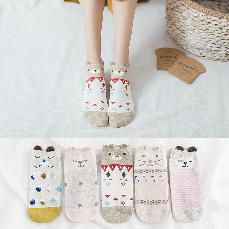 Cotton socks female cute animal socks low cut socks spring and summer ladies boat socks stall socks