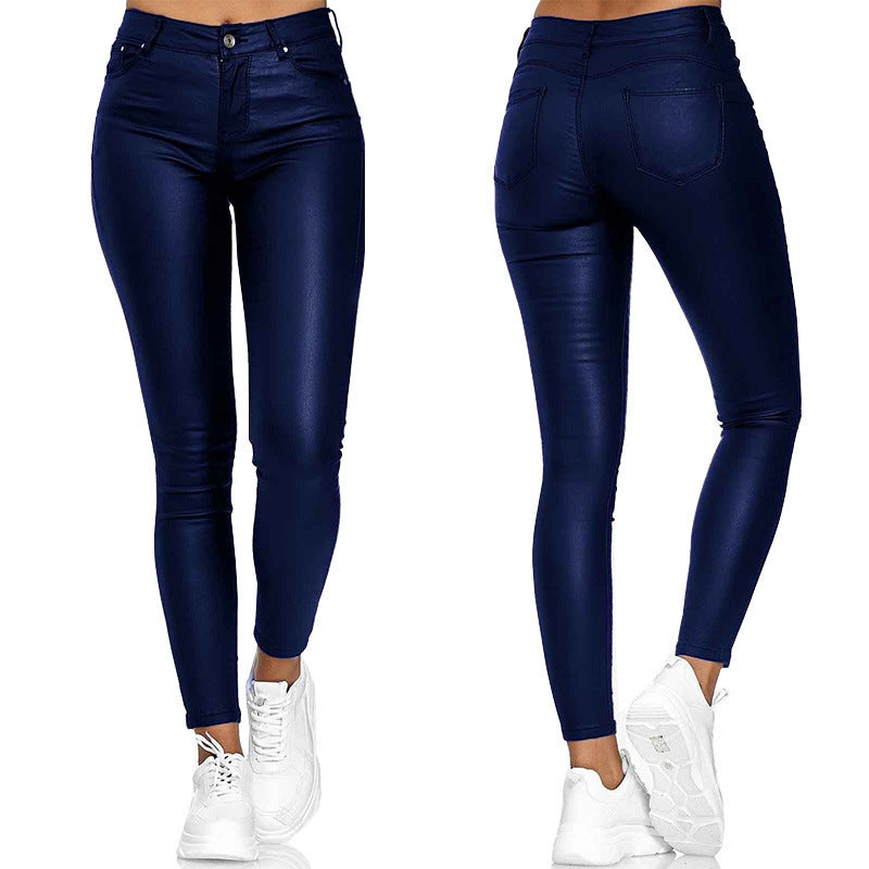 European and American women's clothing casual pants skinny pants PU leather pants