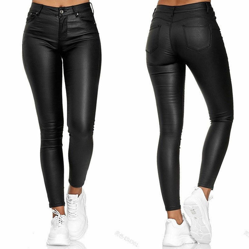 European and American women's clothing casual pants skinny pants PU leather pants