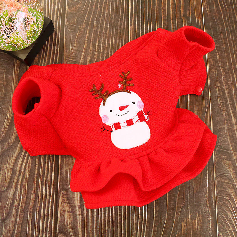 Christmas dog clothes cute princess dress autumn and winter holiday pet cat costume Hiromi Bichon winter skirt