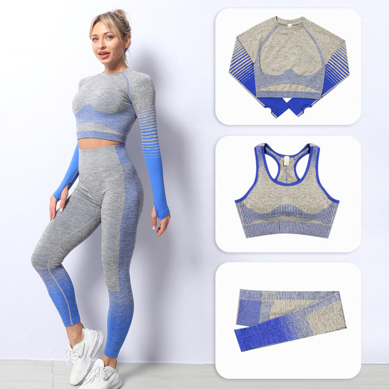 Seamless yoga clothing suit women's autumn and winter new knitted hip-lifting high elastic sports and fitness three-piece suit