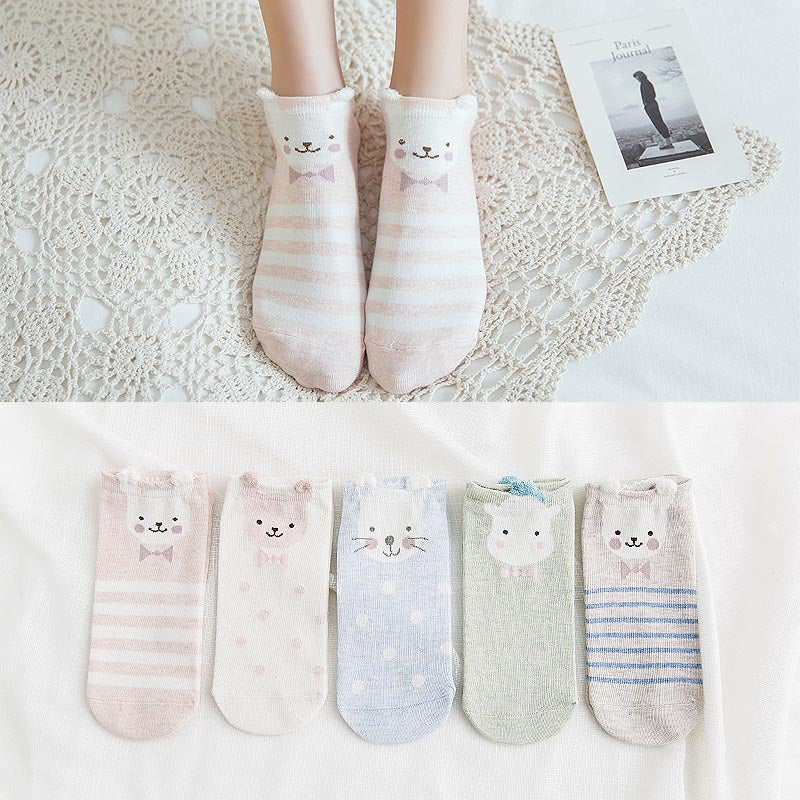 Cotton socks female cute animal socks low cut socks spring and summer ladies boat socks stall socks