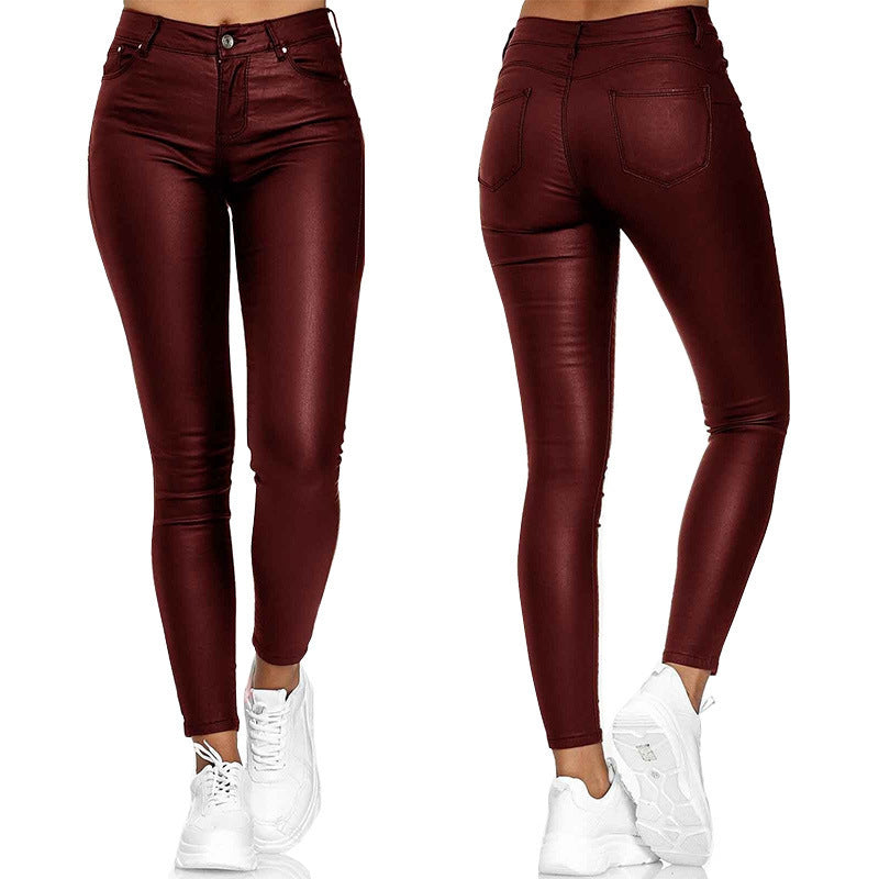 European and American women's clothing casual pants skinny pants PU leather pants