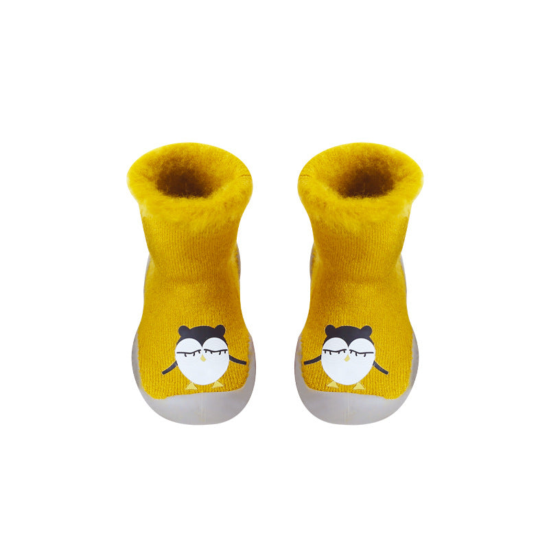 Children's floor shoes and socks non-slip soft bottom indoor and outdoor waterproof plus velvet thick cartoon baby toddler socks shoes