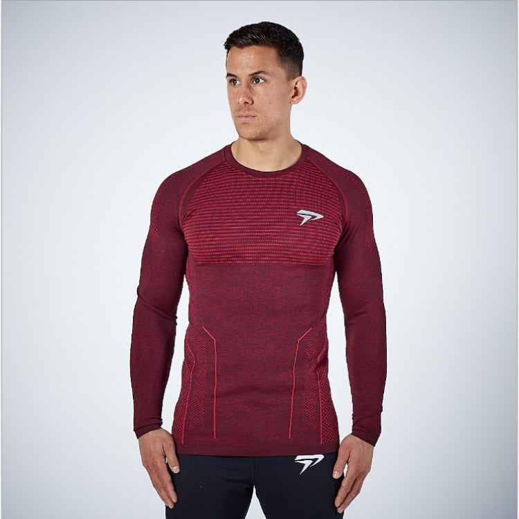 European and American muscle fitness autumn sports quick-drying men's long sleeve running fitness t-shirt