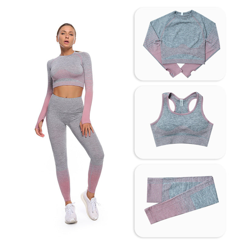 Seamless yoga clothing suit women's autumn and winter new knitted hip-lifting high elastic sports and fitness three-piece suit