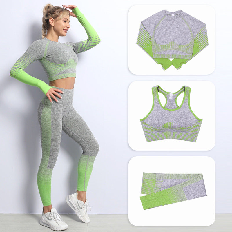 Seamless yoga clothing suit women's autumn and winter new knitted hip-lifting high elastic sports and fitness three-piece suit