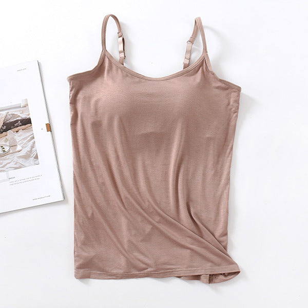 Modal camisole with chest pad no steel ring underwear cup integrated slim bottoming shirt with thin shoulder straps