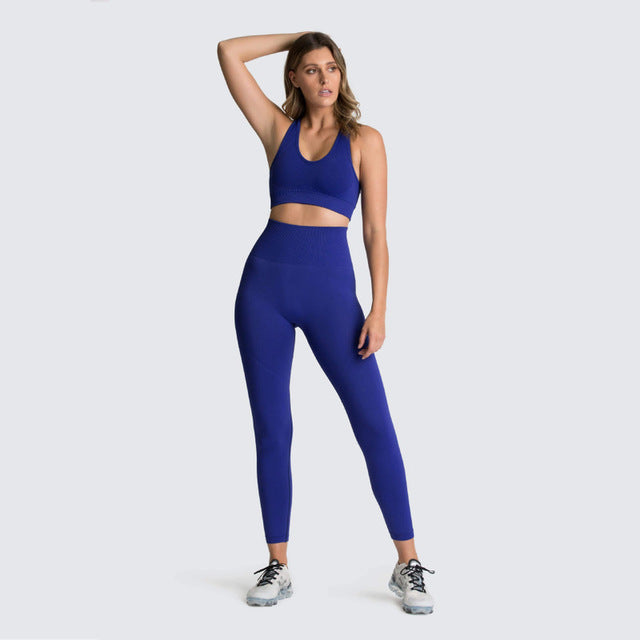 Cross-border hot-selling close-fitting pure pigment color trousers open umbilical strap bra outdoor sports yoga