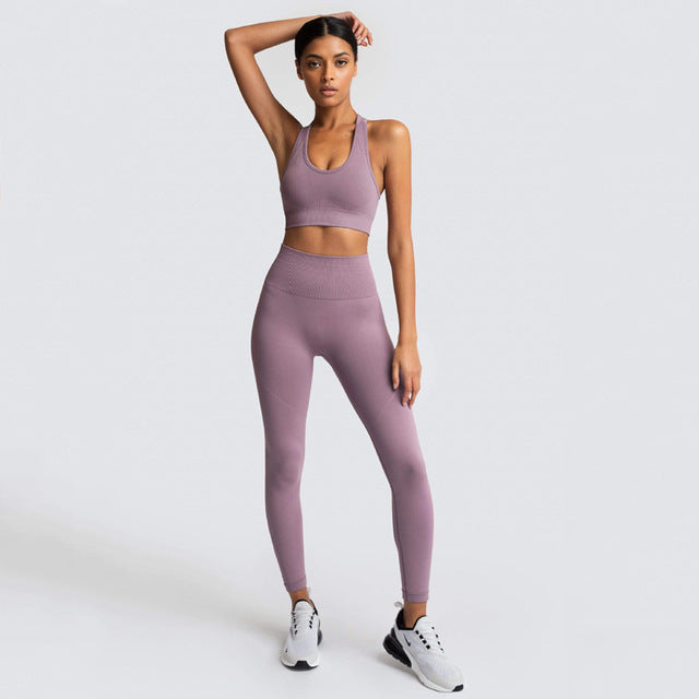 Cross-border hot-selling close-fitting pure pigment color trousers open umbilical strap bra outdoor sports yoga