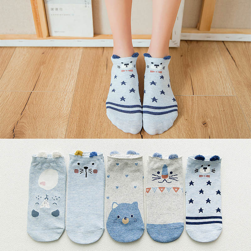 Cotton socks female cute animal socks low cut socks spring and summer ladies boat socks stall socks