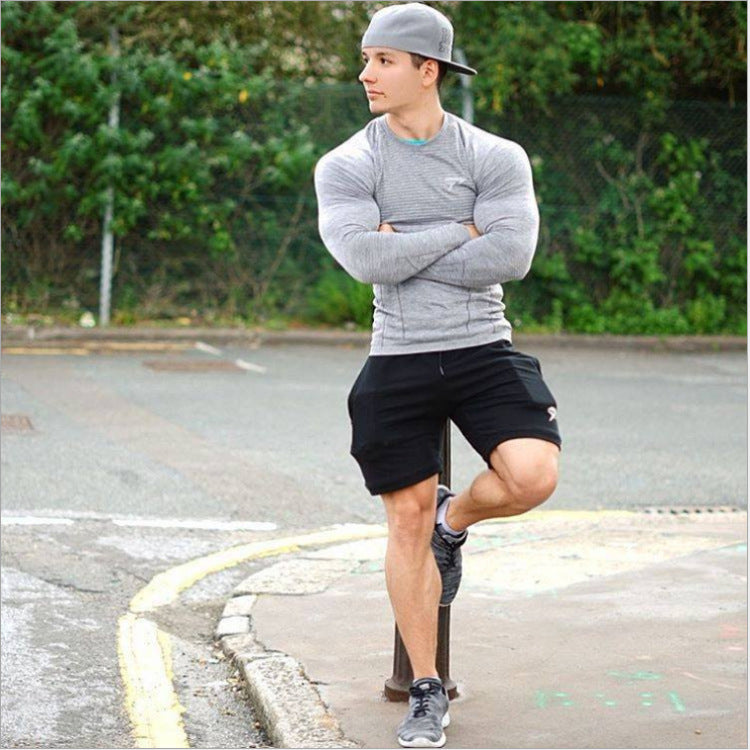 European and American muscle fitness autumn sports quick-drying men's long sleeve running fitness t-shirt