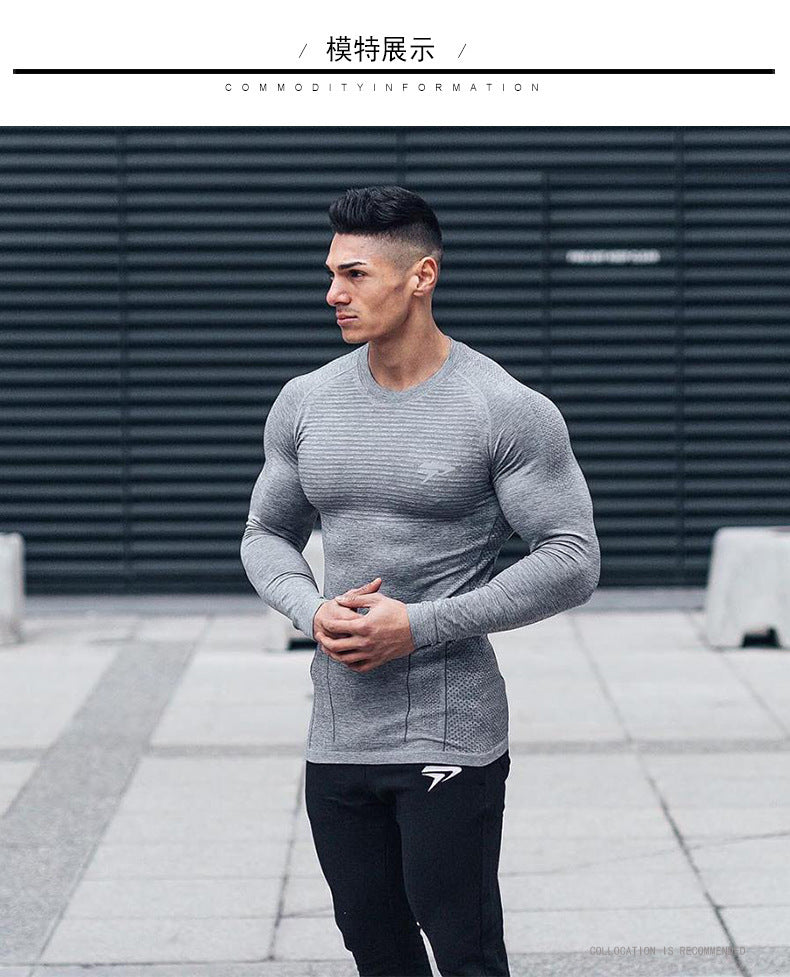 European and American muscle fitness autumn sports quick-drying men's long sleeve running fitness t-shirt