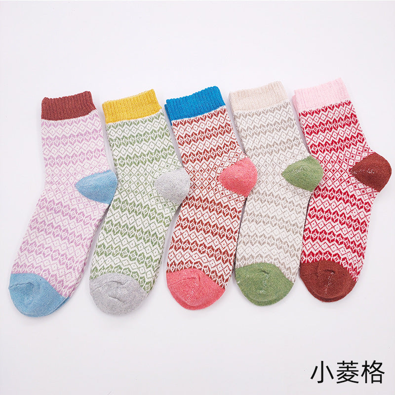 Totem rabbit wool women's socks warmth and thick mid-tube socks women's retro ethnic cross flower women's socks