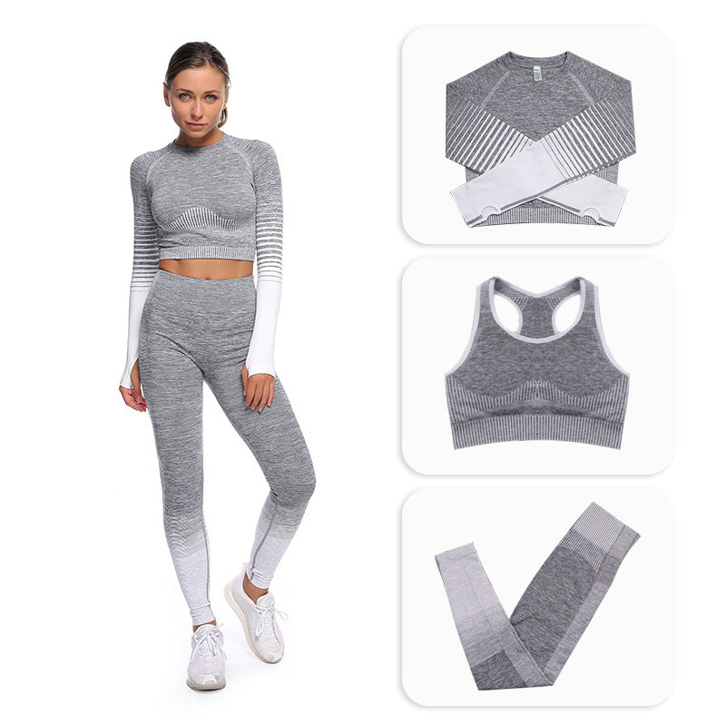 Seamless yoga clothing suit women's autumn and winter new knitted hip-lifting high elastic sports and fitness three-piece suit