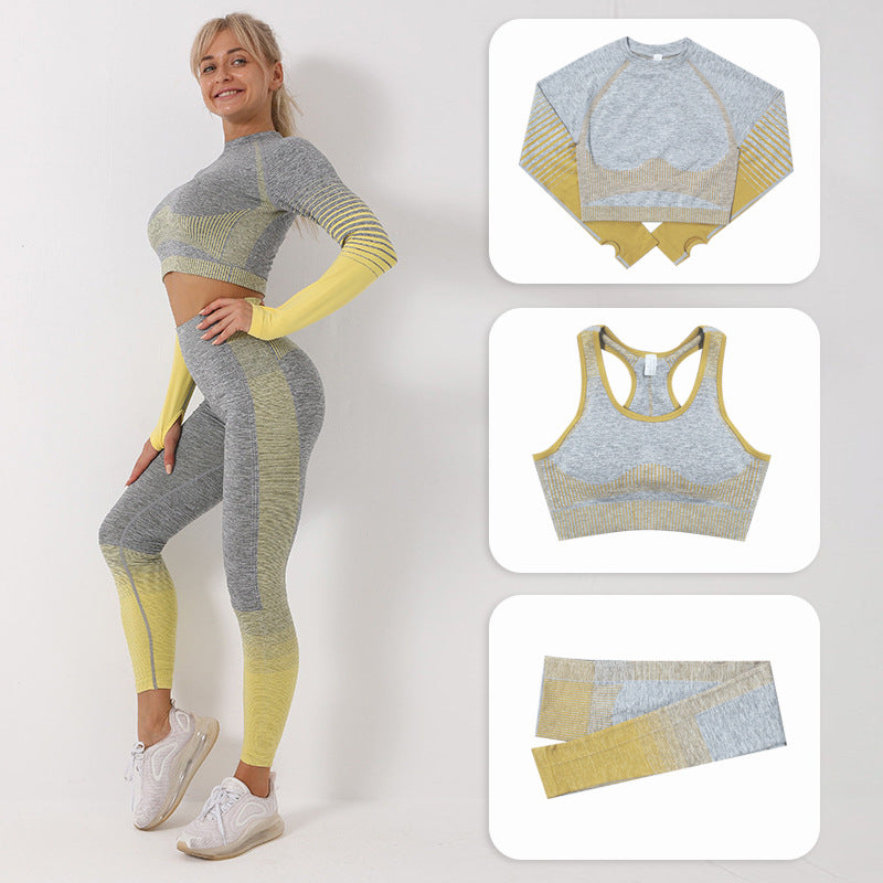 Seamless yoga clothing suit women's autumn and winter new knitted hip-lifting high elastic sports and fitness three-piece suit