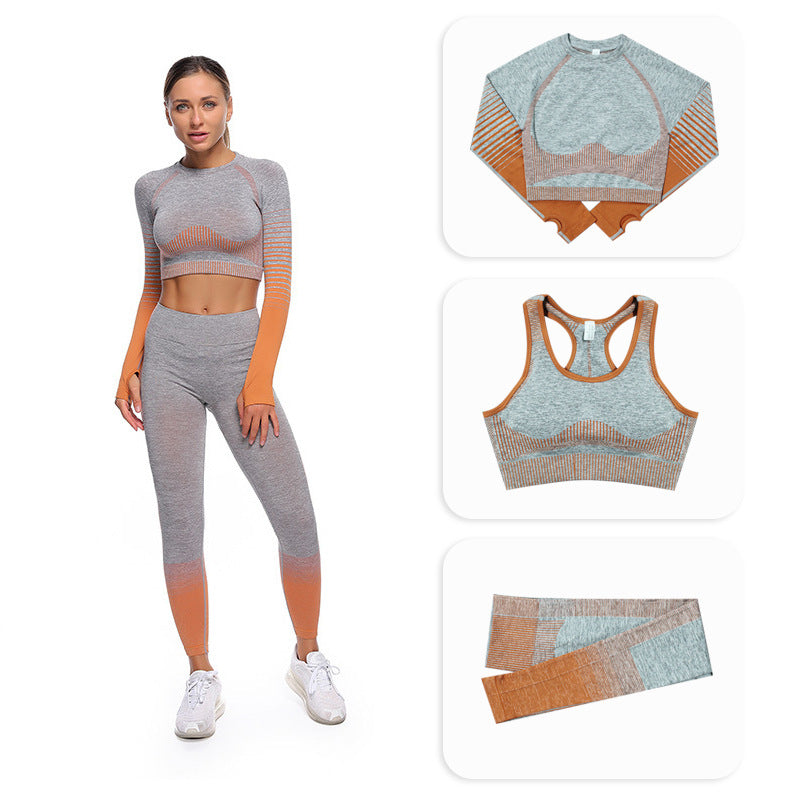 Seamless yoga clothing suit women's autumn and winter new knitted hip-lifting high elastic sports and fitness three-piece suit