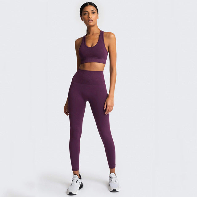 Cross-border hot-selling close-fitting pure pigment color trousers open umbilical strap bra outdoor sports yoga