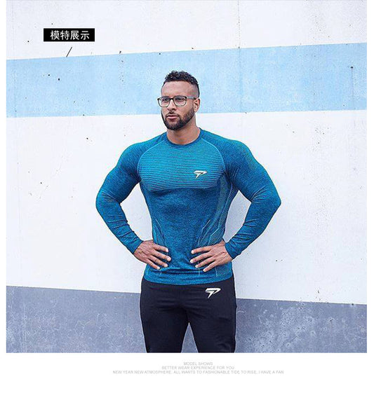 European and American muscle fitness autumn sports quick-drying men's long sleeve running fitness t-shirt