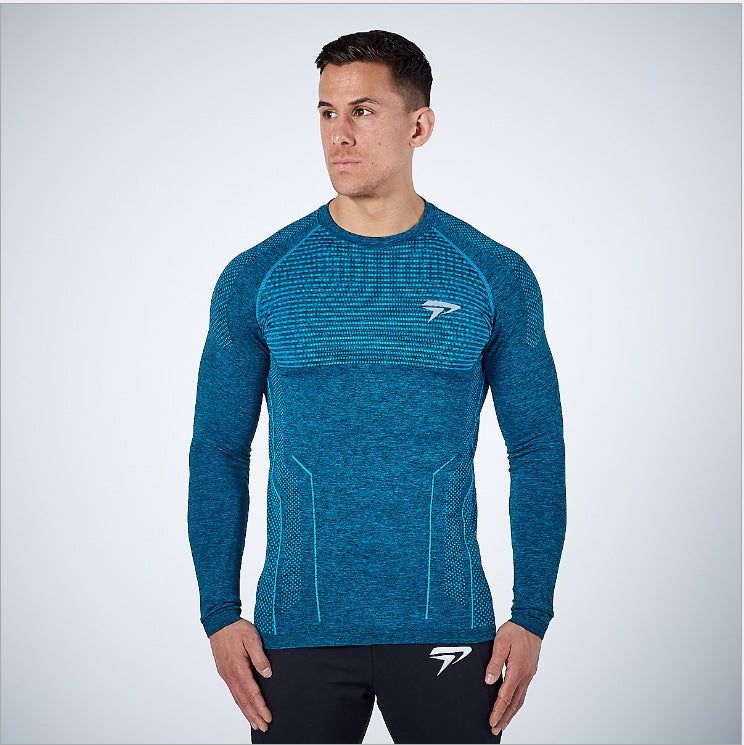 European and American muscle fitness autumn sports quick-drying men's long sleeve running fitness t-shirt