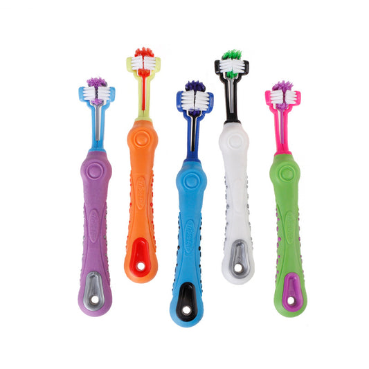 New three-head toothbrush for pets, multi-angle cleaning and removing dental calculus