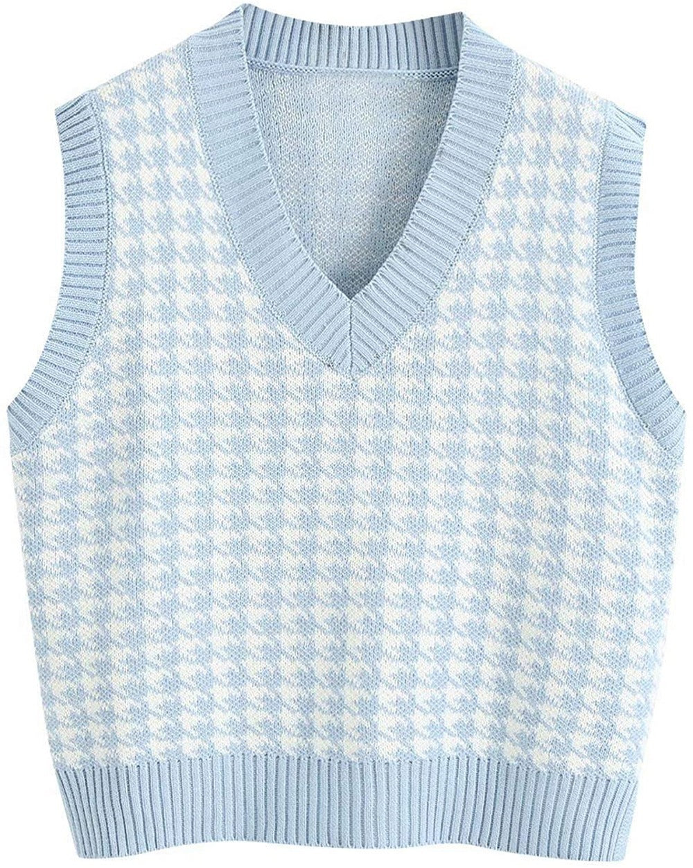 European and American women's clothing houndstooth knitted vest V-neck sleeveless pullover sweater