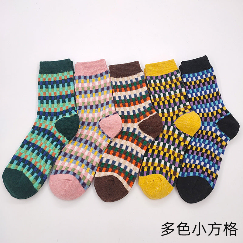 Totem rabbit wool women's socks warmth and thick mid-tube socks women's retro ethnic cross flower women's socks