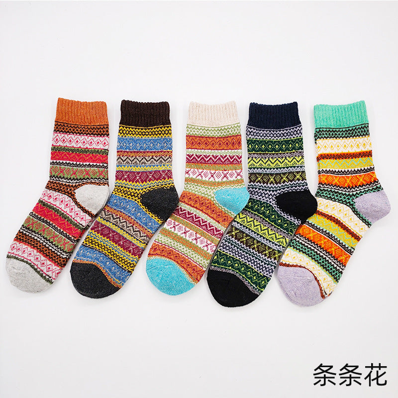 Totem rabbit wool women's socks warmth and thick mid-tube socks women's retro ethnic cross flower women's socks