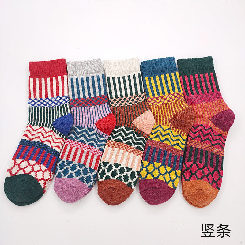 Totem rabbit wool women's socks warmth and thick mid-tube socks women's retro ethnic cross flower women's socks