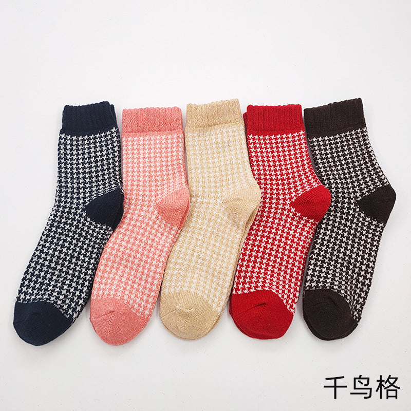 Totem rabbit wool women's socks warmth and thick mid-tube socks women's retro ethnic cross flower women's socks