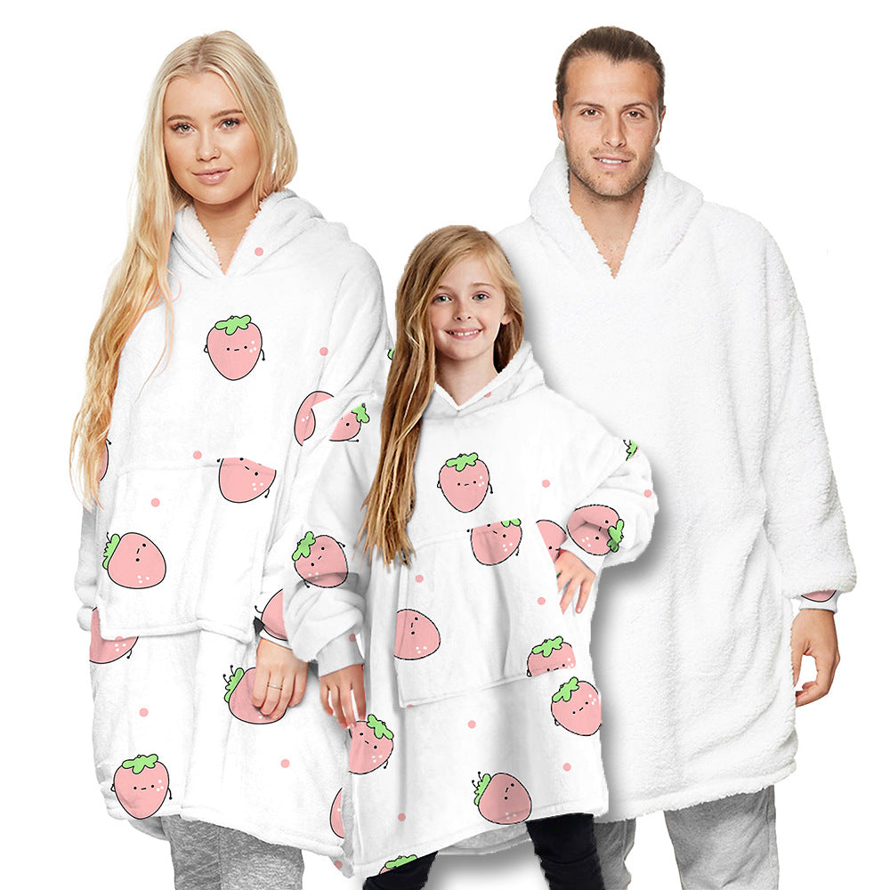 Pineapple digital printing parent-child home warm lamb velvet long-sleeved sweater nightgown thickened both sides can wear blanket