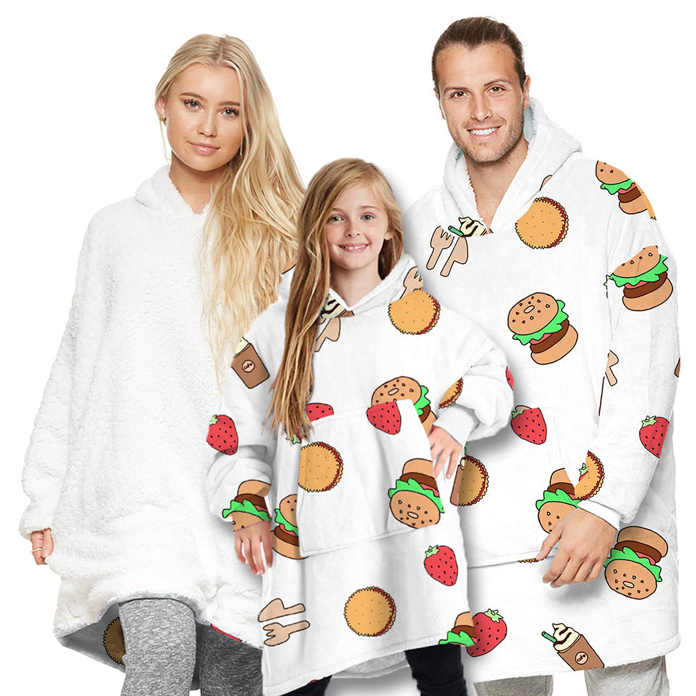 Pineapple digital printing parent-child home warm lamb velvet long-sleeved sweater nightgown thickened both sides can wear blanket