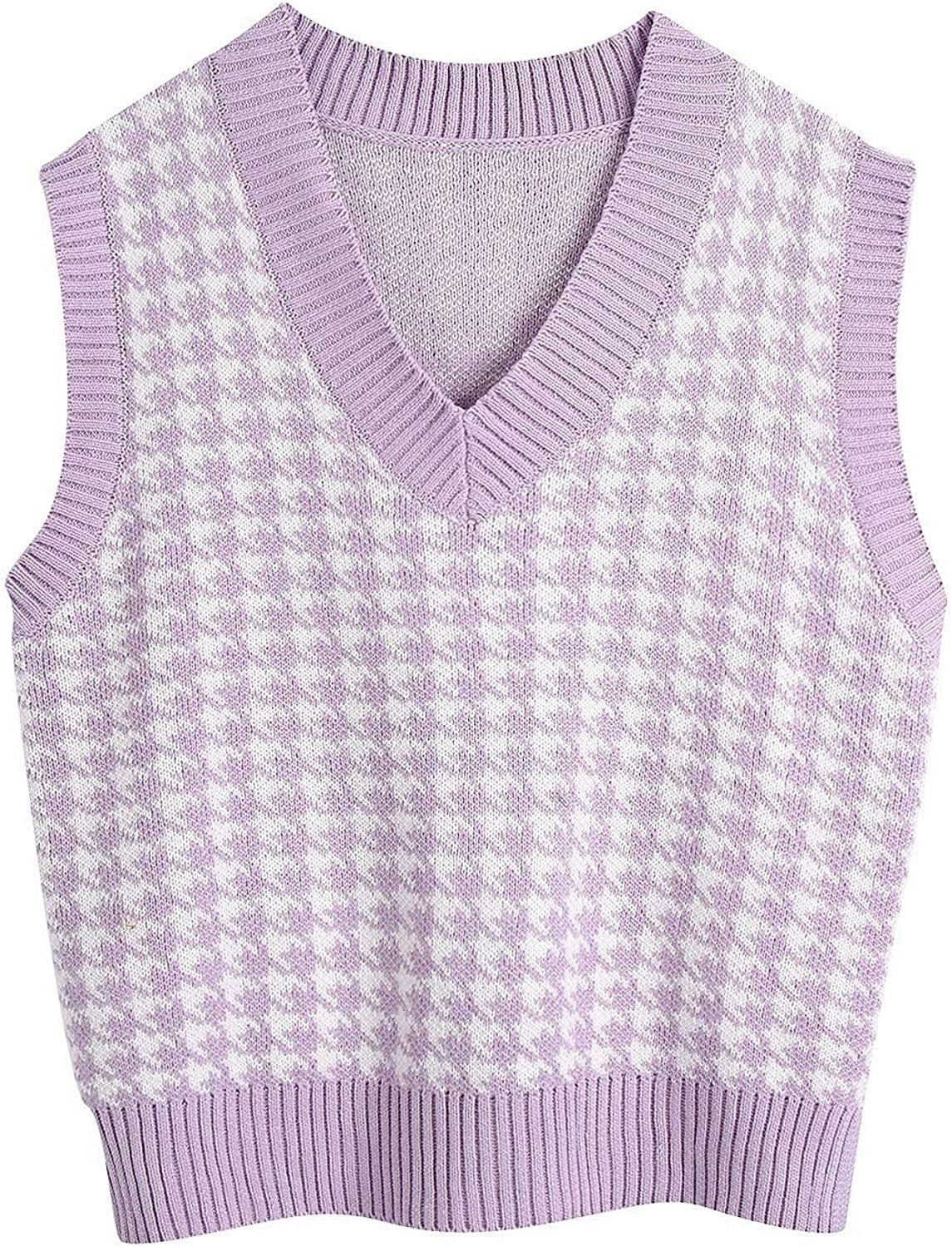 European and American women's clothing houndstooth knitted vest V-neck sleeveless pullover sweater