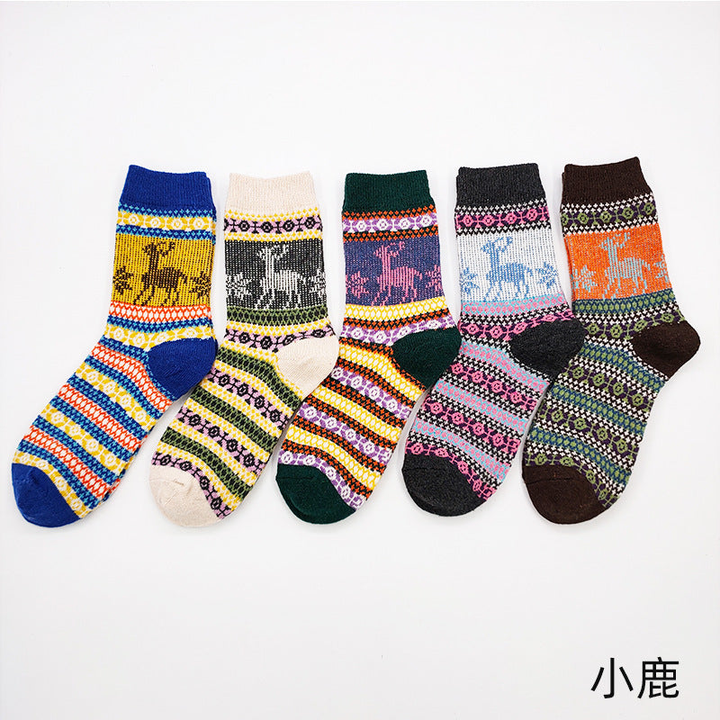 Totem rabbit wool women's socks warmth and thick mid-tube socks women's retro ethnic cross flower women's socks