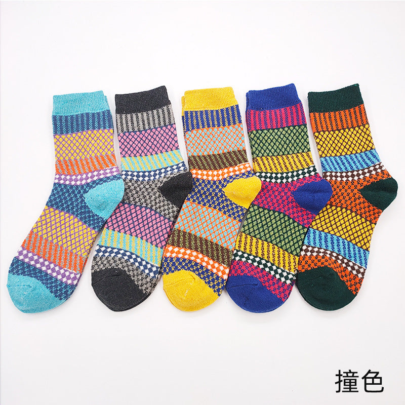 Totem rabbit wool women's socks warmth and thick mid-tube socks women's retro ethnic cross flower women's socks