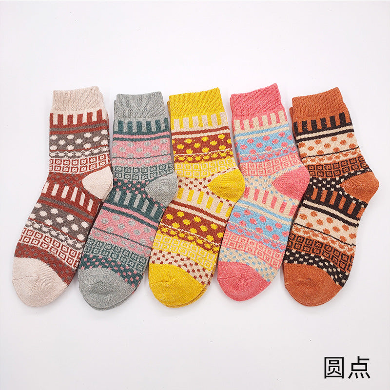 Totem rabbit wool women's socks warmth and thick mid-tube socks women's retro ethnic cross flower women's socks