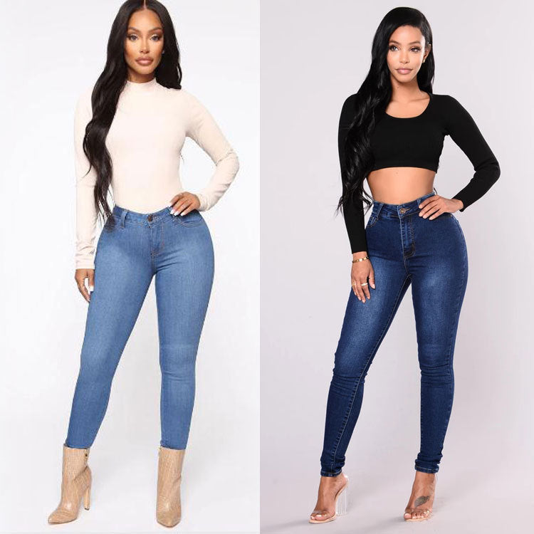 European and American ladies thin high elastic jeans pencil pants