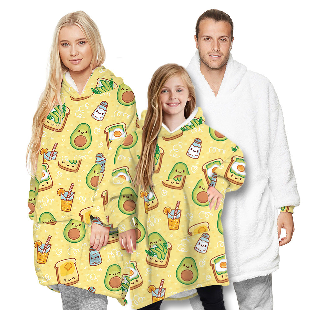 Pineapple digital printing parent-child home warm lamb velvet long-sleeved sweater nightgown thickened both sides can wear blanket