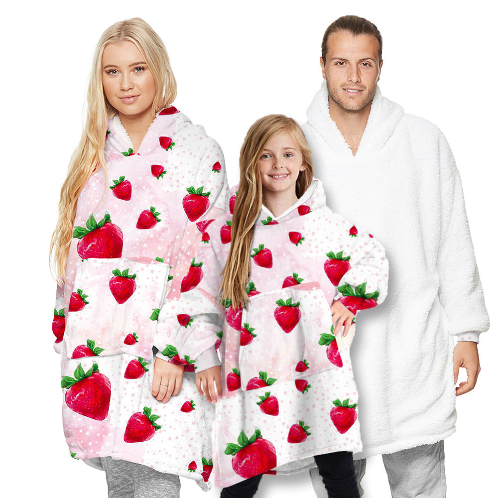 Pineapple digital printing parent-child home warm lamb velvet long-sleeved sweater nightgown thickened both sides can wear blanket