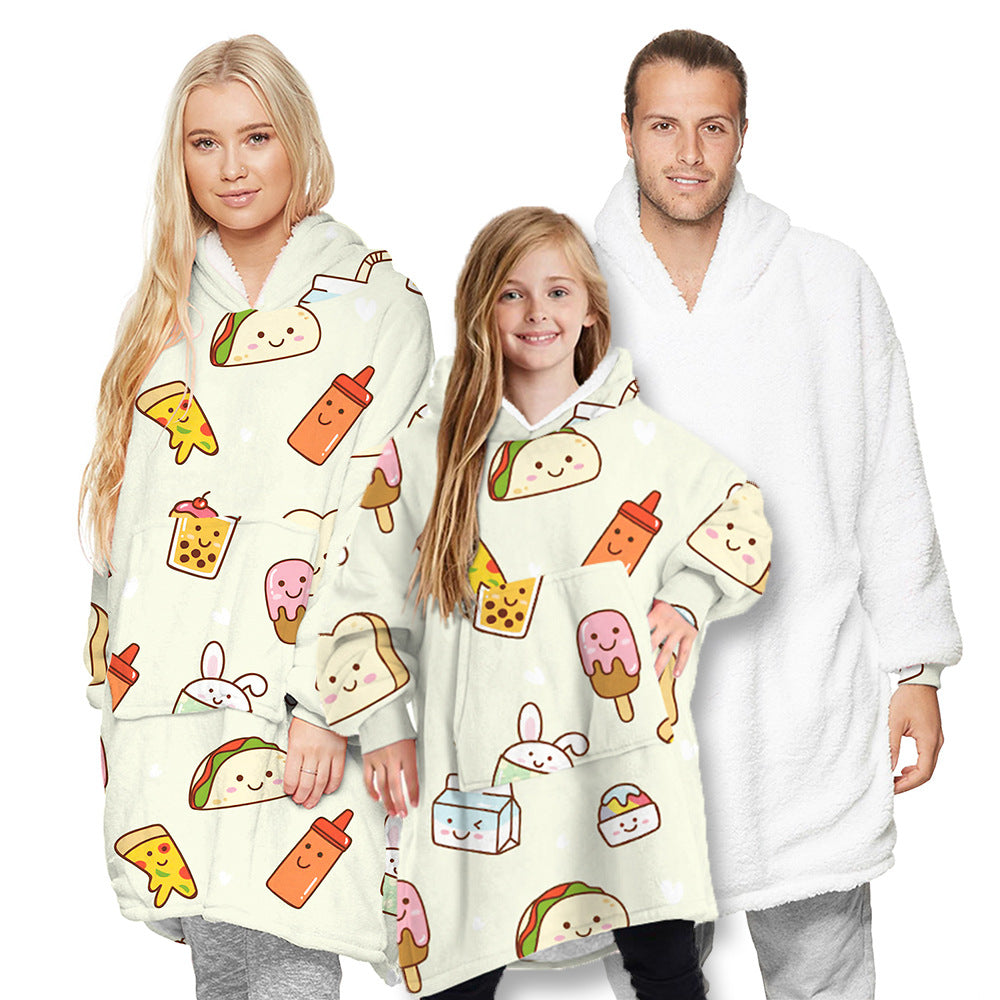 Pineapple digital printing parent-child home warm lamb velvet long-sleeved sweater nightgown thickened both sides can wear blanket