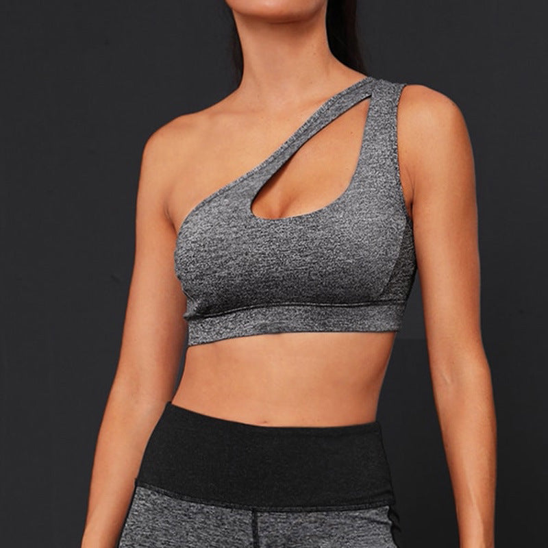 The new cross-border exclusively for one-shoulder hollow underwear shockproof and quick-drying no rim sports bra stretch fitness bra